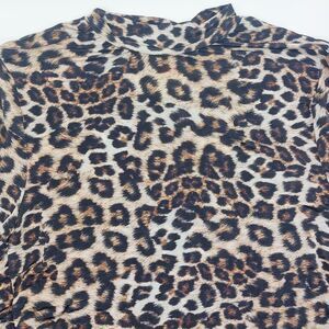 Farm Rio Natural Skin Cream Jersey Blouse Women's Large Animal Print Ruched Top